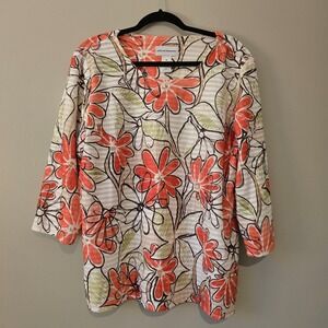 Alfred Dunner Catalina Island Bold Floral Textured Top 3/4 Sleeve | XL